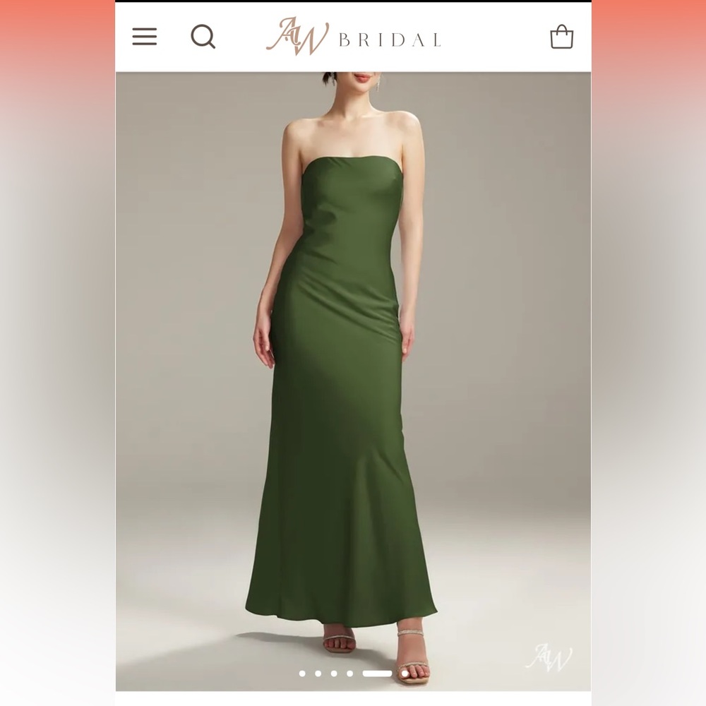 AW Fogbow Olive Green Strapless Satin Dress
